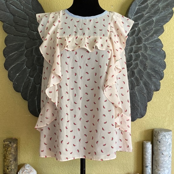 RW&CO. Tops - RW&CO Watermelon Print Ruffled Tank Top Blouse Shirt